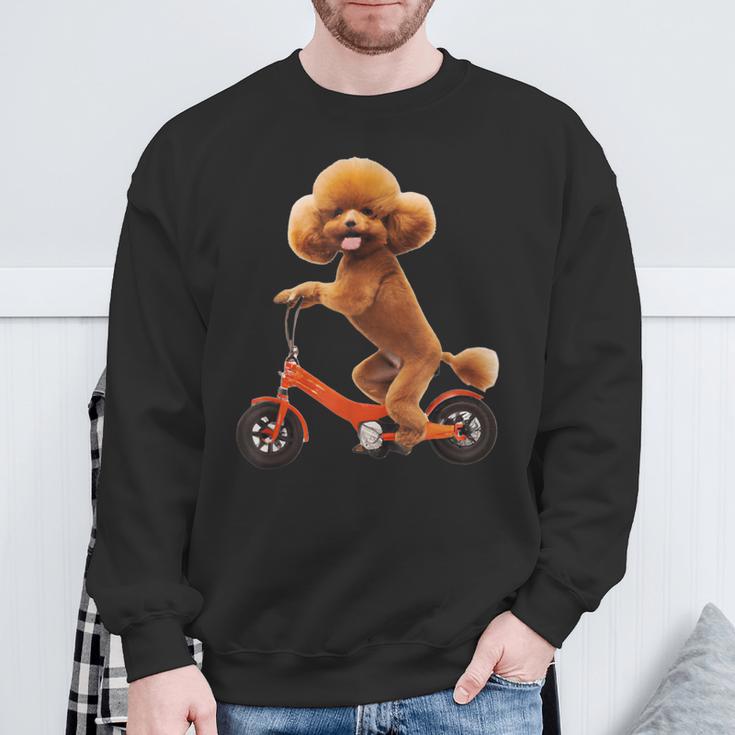 チャリで来た トイプードル 面白いtシャツ 犬 動物 メンズ グッズ かわいい おもしろ 面白い 服 ネタ スウェットシャツ 高齢者への贈り物