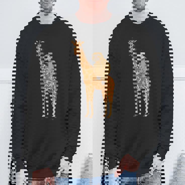 ナマケモノ キリン 面白い 怠惰なナマケモノ 動物 乗る キリン 長袖tシャツ スウェットシャツ 高齢者への贈り物