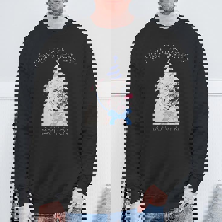 ニューオーリンズ 面白い犬の着用パーティーハット付き スウェットシャツ 高齢者への贈り物