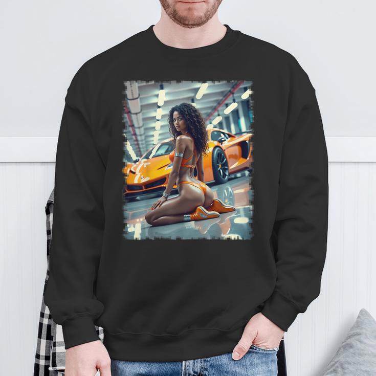 ピンナップガールtシャツ 男性用 ブラックピンナップガール&エキゾチックカー スウェットシャツ 高齢者への贈り物