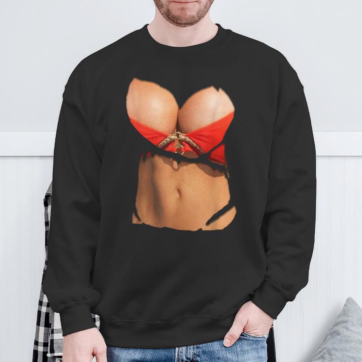 ファニーフェイクビキニボディとおっぱいコスチュームtシャツ スウェットシャツ 高齢者への贈り物