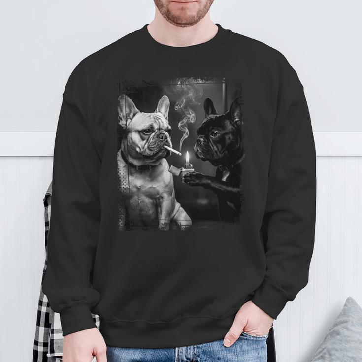フレンチブルドッグ 喫煙犬 ライター モノクロアート 長袖tシャツ スウェットシャツ 高齢者への贈り物