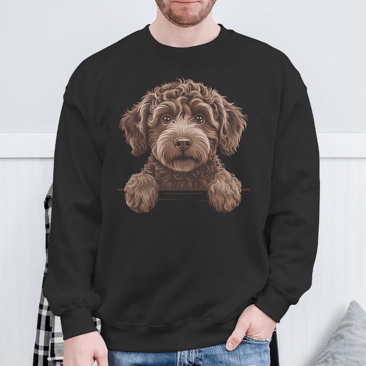 ブラウン ラブラドゥードル かわいい 覗き見 落書き 子犬 犬 長袖tシャツ スウェットシャツ 高齢者への贈り物