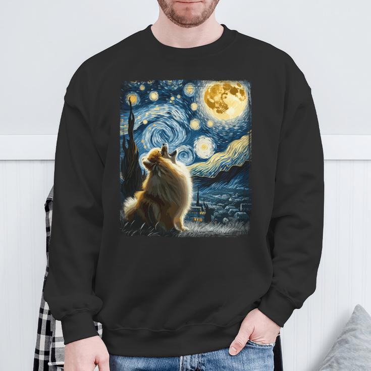 ポメラニアン 犬 イヌアート ゴッホ 星月夜 ポメラニアン 長袖tシャツ スウェットシャツ 高齢者への贈り物