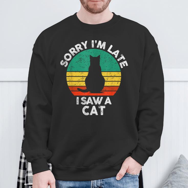 レトロ ヴィンテージorry I'm Late Iaw A Cat かわいい 猫好き スウェットシャツ 高齢者への贈り物