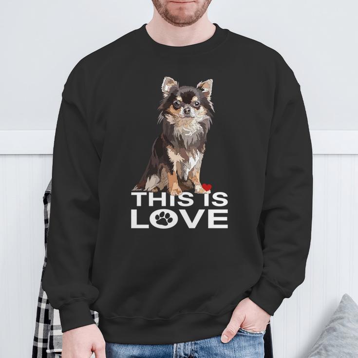 ロングヘア チワワ犬 This Is Love Brown チワワ 恋人 長袖tシャツ スウェットシャツ 高齢者への贈り物