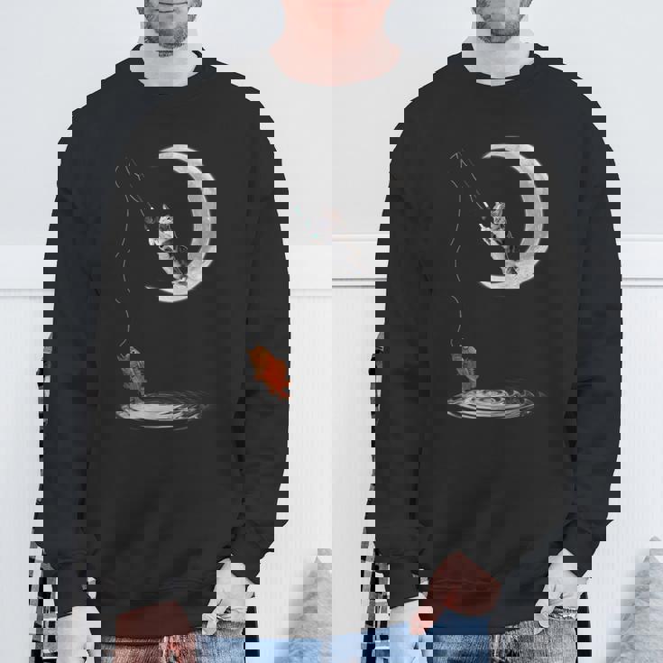 三日月で釣りをする猫 面白い猫愛好家 フィッシャー スウェットシャツ 高齢者への贈り物