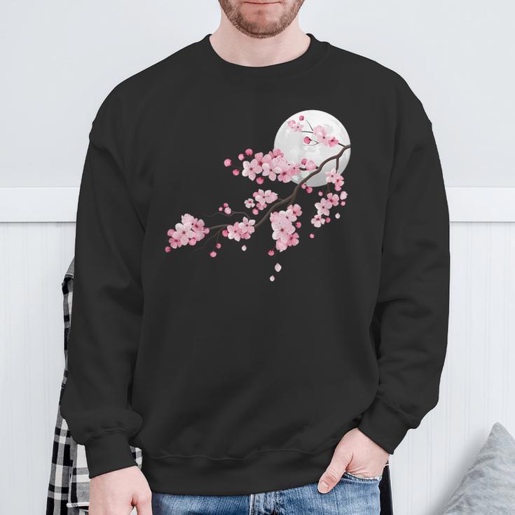 桜の木と月 日本の美しい桜 春 スウェットシャツ 高齢者への贈り物