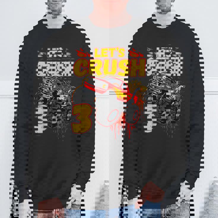 男の子、3歳、英語で、モンスタートラック、誕生日 スウェットシャツ 高齢者への贈り物