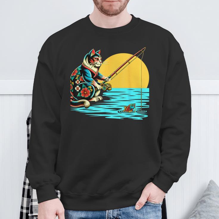 釣り 猫 面白いtシャツ 釣りバカ 釣り人 メンズ おもしろ ネタ 面白い 服 オリジナル 海釣り 川釣り スウェットシャツ 高齢者への贈り物