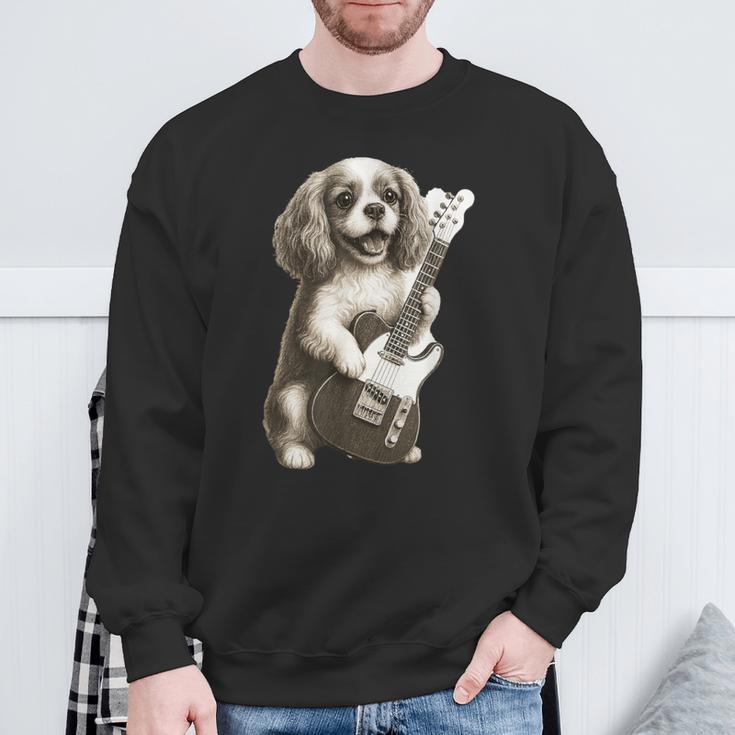 面白いtシャツ キャバリア 犬 ギター イヌ メンズ 犬好き グッズ かわいい おもしろ 面白い 服 ネタ スウェットシャツ 高齢者への贈り物