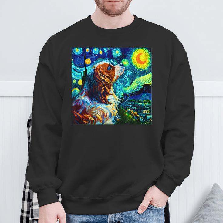 面白いtシャツ 犬 キャバリア ゴッホ 星月夜 わんこ メンズ おもしろ グッズ 服 かわいい スウェットシャツ 高齢者への贈り物
