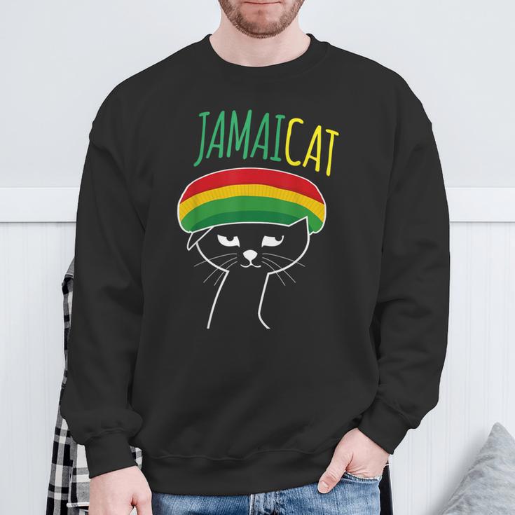 面白い猫 ユーモア ラスタ Jamaicat ジャマイカ 旗 かっこいい 男 猫 スウェットシャツ 高齢者への贈り物