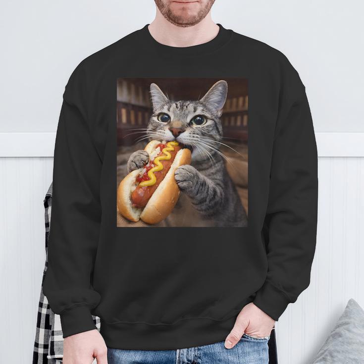 面白い猫を食べるホットドッグtシャツ リアルなタビーキャットフード ユーモア スウェットシャツ 高齢者への贈り物