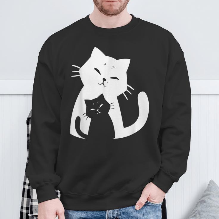 黒猫と白猫 スウェットシャツ 高齢者への贈り物