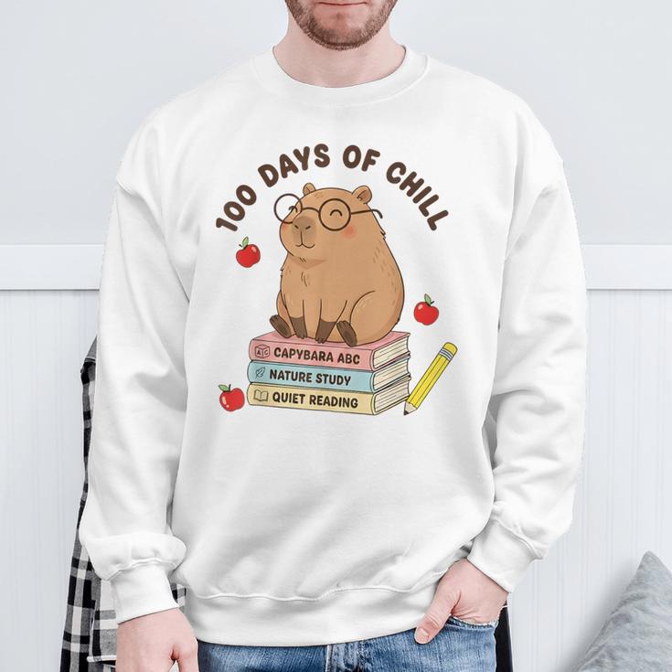 100 Days Of Chill Cute Capybara School Book Lover Sweatshirt Gifts for Old Men