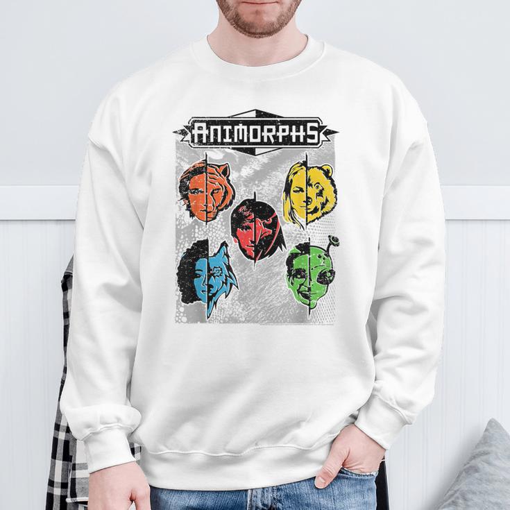 Animorphs Split Face Character Colorful Grid Book Series Sweatshirt Gifts for Old Men