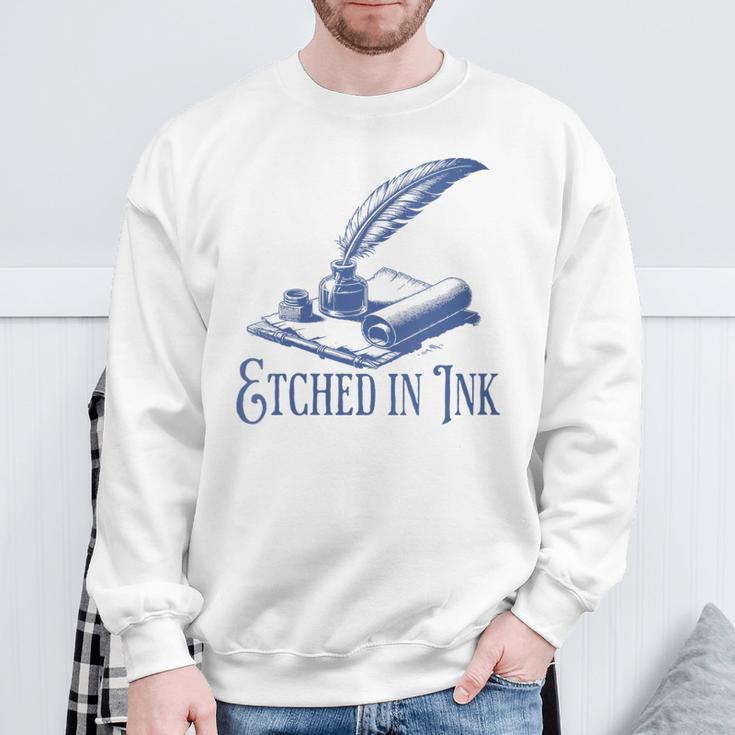 Author Writer Dark Academia Etched In Ink Book Library Sweatshirt Gifts for Old Men