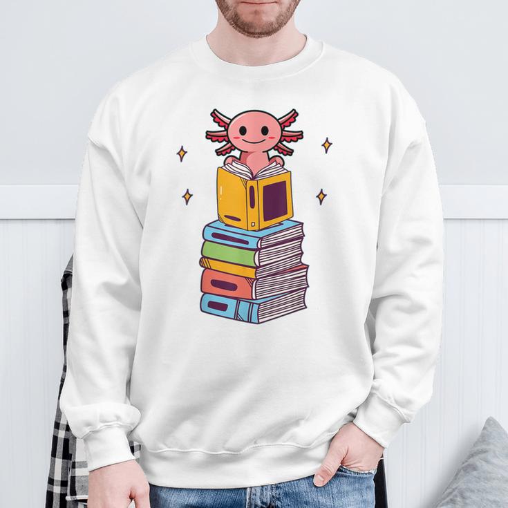 Axolotl Bookworm Girls Cute Book Reading Axolotl Pink Sweatshirt Gifts for Old Men