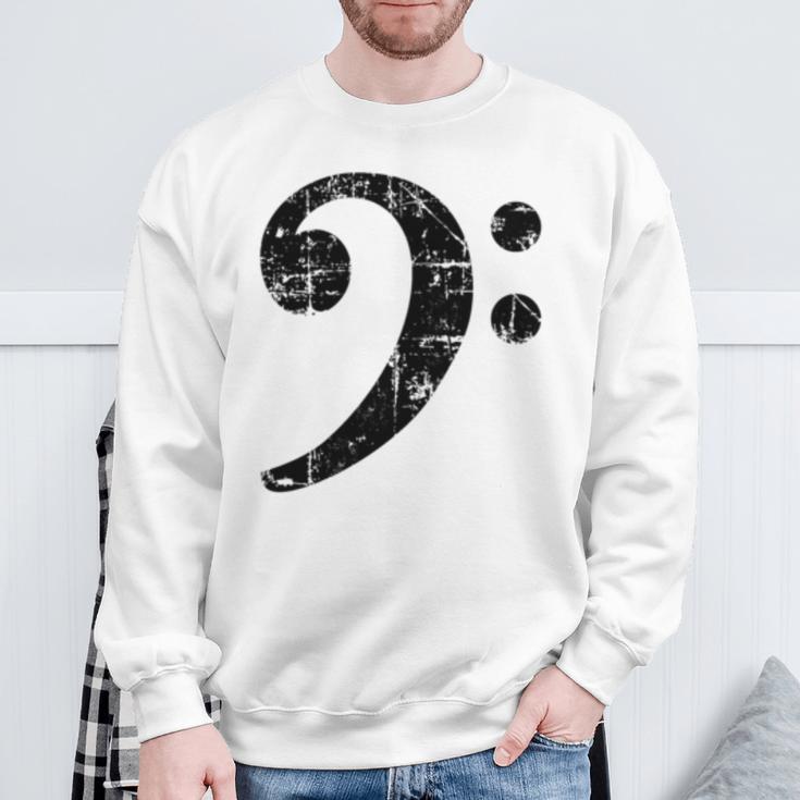 Bass Clef ビンテージブラック左 ベースプレイヤー 長袖tシャツ スウェットシャツ 高齢者への贈り物