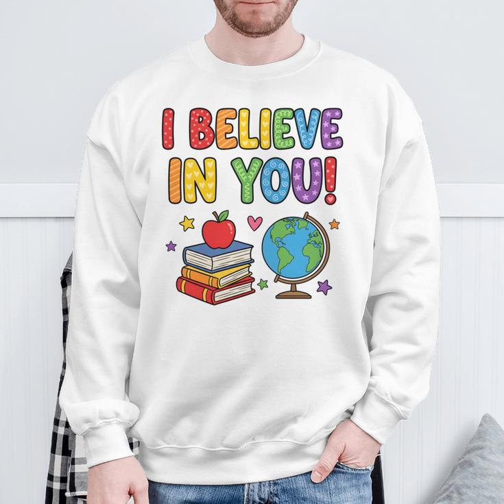 I Believe In You Educational Art With Books And Globe Sweatshirt Gifts for Old Men