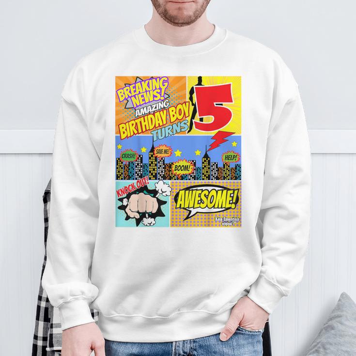 Birthday Boys Shirt Age 5 Superhero Comic Book Theme Party Sweatshirt Gifts for Old Men
