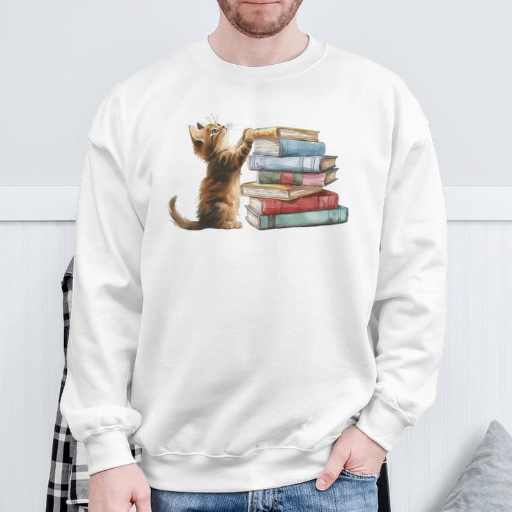 Book Cat Lover Reading Read Books Sweatshirt Gifts for Old Men