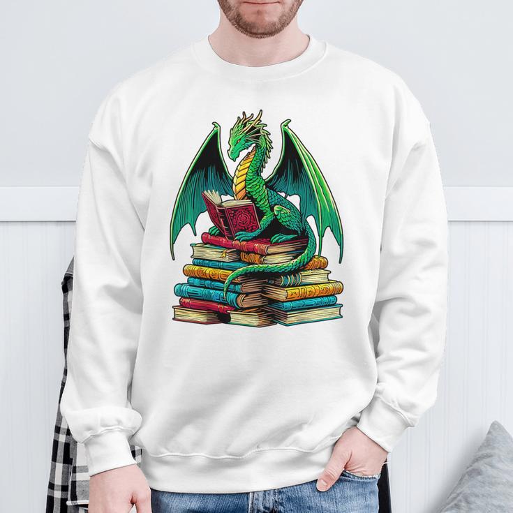 Book Dragon Reading Books Sweatshirt Gifts for Old Men