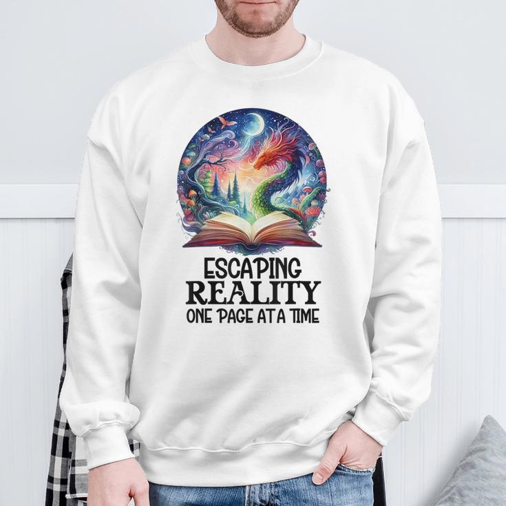 Book Dragon Reading Escaping Reality One Page Bookish Dragon Sweatshirt Gifts for Old Men