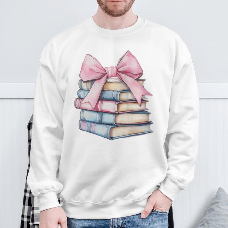 Book Lover Coquette Bow Pink Dainty Ribbon Cute Bookworm Sweatshirt Gifts for Old Men