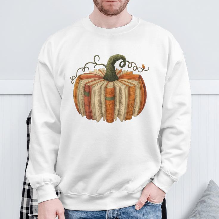 Book Pumpkin Autumn Halloween Literary Readers Sweatshirt Gifts for Old Men