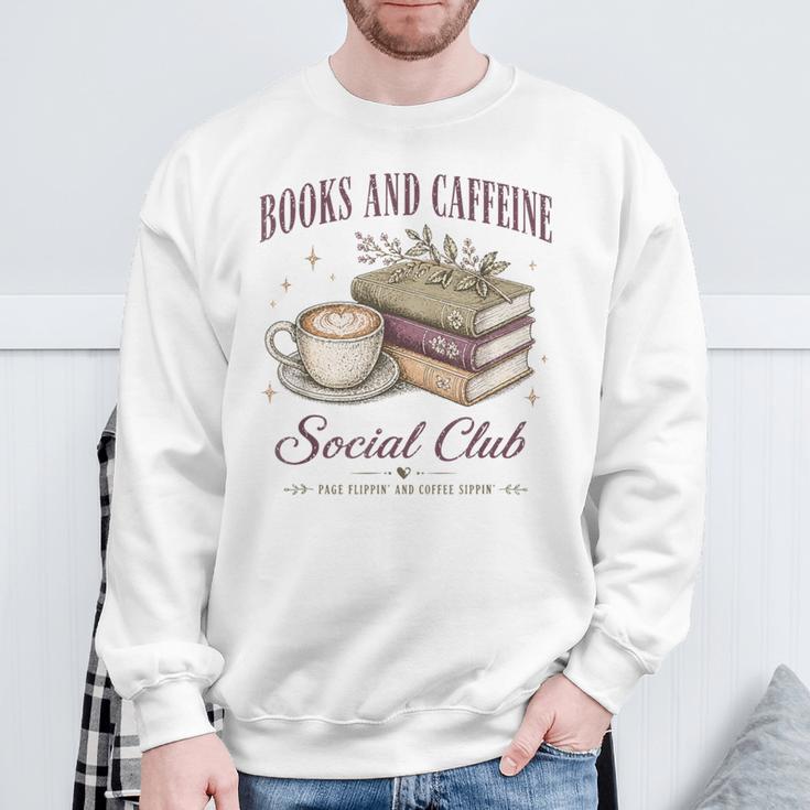 Books And Caffeine Social Club Book Readers Coffee Lovers Sweatshirt Gifts for Old Men