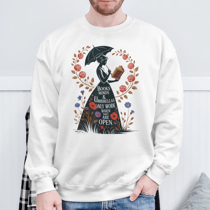 Books Minds Umbrellas Quote Reading Lover Vintage Reader Sweatshirt Gifts for Old Men