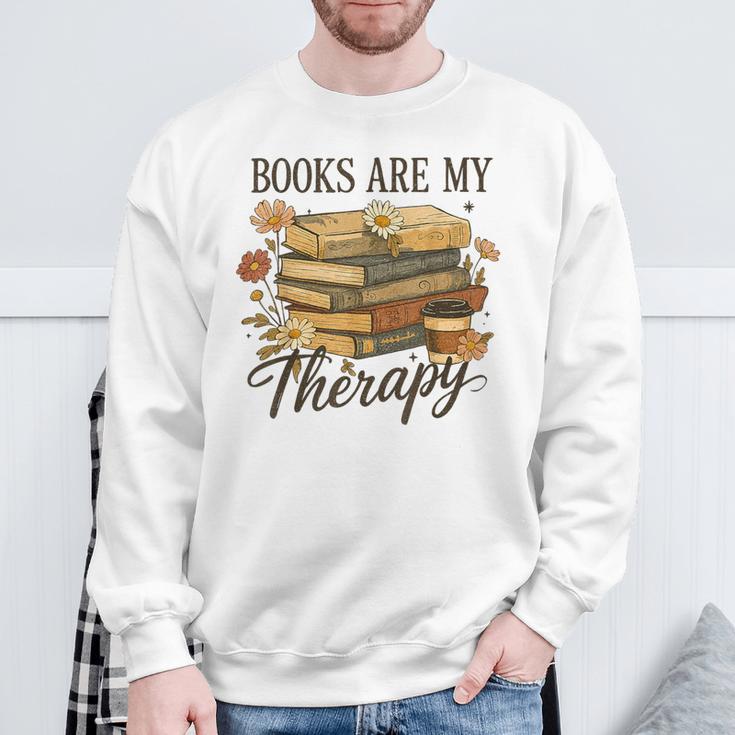 Books Are My Therapy Vintage Book Lover Daisy Art Sweatshirt Gifts for Old Men Books Are My Therapy Vintage Book Lover Daisy Art Sweatshirt Gifts for Old Men