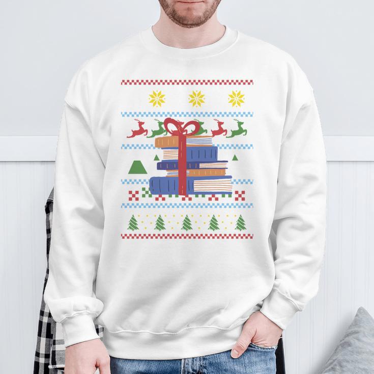 Books Reading Ugly Christmas Book Lover Sweatshirt Gifts for Old Men
