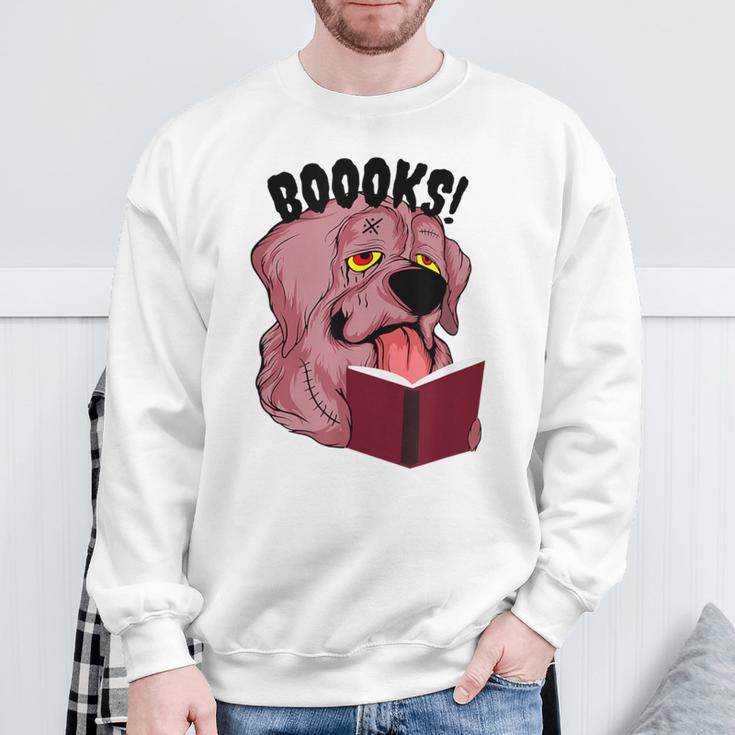 BOOOKS Zombie Dog Reading a Book Halloween Teacher For Men Women Kids Sweatshirt Gifts for Old Men