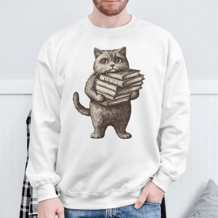 Cat Book Lover Reading Men Women Kids Sweatshirt Gifts for Old Men