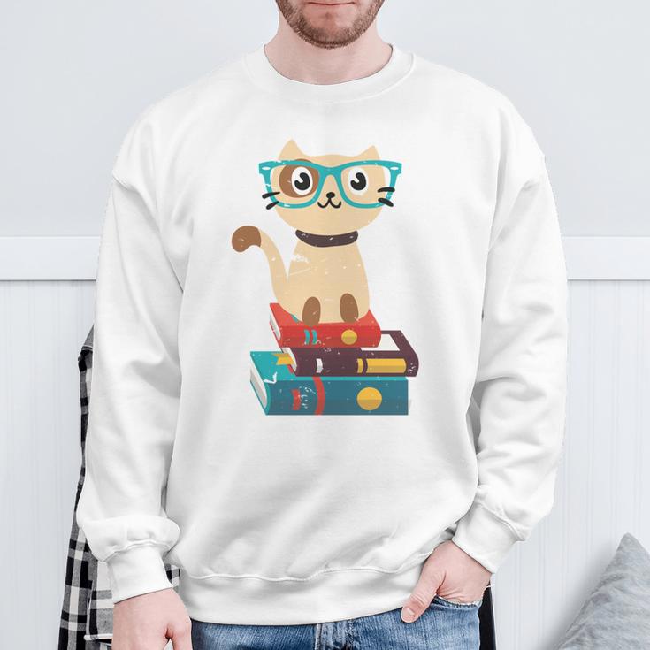 Cat Book Reader Nerd Sweatshirt Gifts for Old Men
