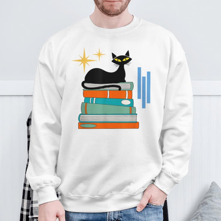 Cat And Books Retro Midcentury Mid Century Aesthetic Sweatshirt Gifts for Old Men