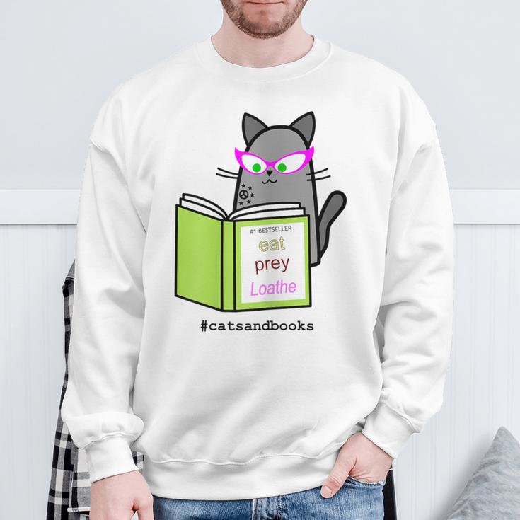 Cats And Books Happiness Cartoon Cat Pun For Women Sweatshirt Gifts for Old Men