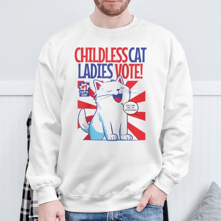 Childless Cat Ladies Vote Kamala Harris Cute Comic Book Cat Raglan Baseball Tee Sweatshirt Gifts for Old Men