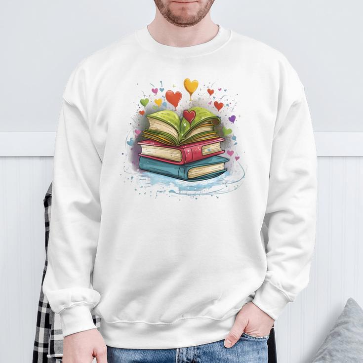 Colorful Books Love Books Watercolor Booklover Performance Sweatshirt Gifts for Old Men