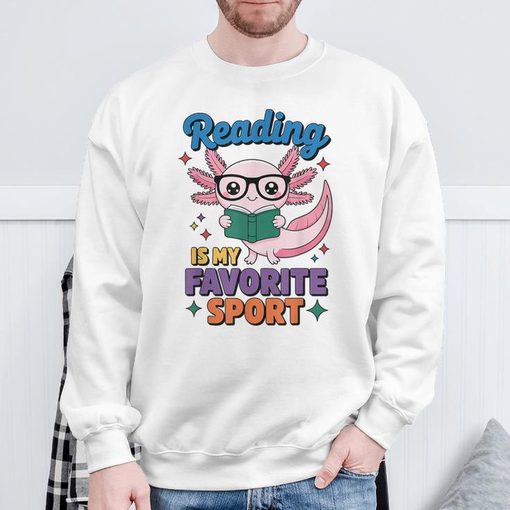 Cute Axolotl Reads Books Reading Is My Favorite Sport Book Sweatshirt Gifts for Old Men