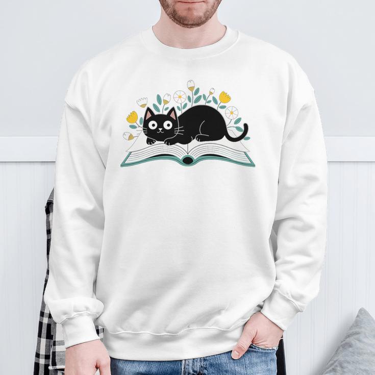 Cute Cat On Book Fun Flower Feline Pet Lover Premium Tri-Blend Sweatshirt Gifts for Old Men Cute Cat On Book Fun Flower Feline Pet Lover Premium Tri-Blend Sweatshirt Gifts for Old Men