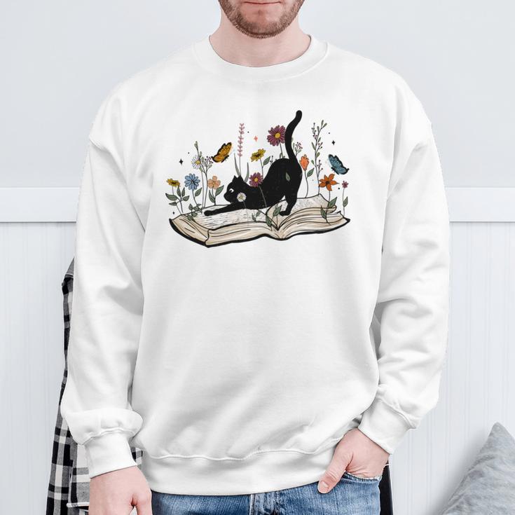 Cute Cat Flower Garden Book Kitty Reading Floral Sweatshirt Gifts for Old Men Cute Cat Flower Garden Book Kitty Reading Floral Sweatshirt Gifts for Old Men