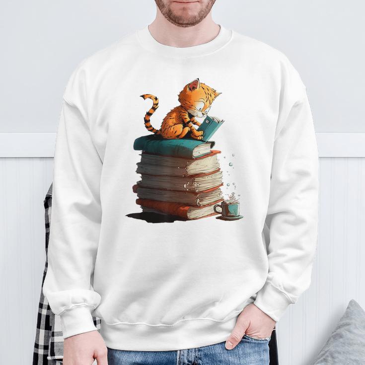 Cute Cat Lovers Book Lovers For Women And Men Sweatshirt Gifts for Old Men
