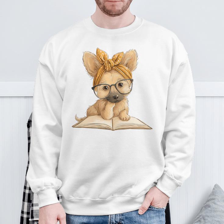 Cute Chihuahua Reading Dog Book Lover Animal Graphic Baby Premium Tri-Blend Sweatshirt Gifts for Old Men