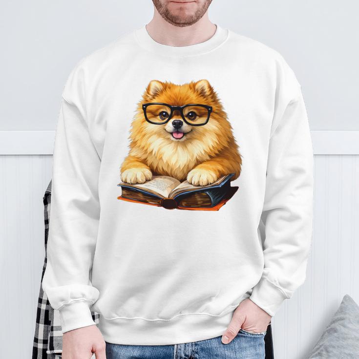 Cute Dog Pomeranian Reading Book Premium Tri-Blend Sweatshirt Gifts for Old Men