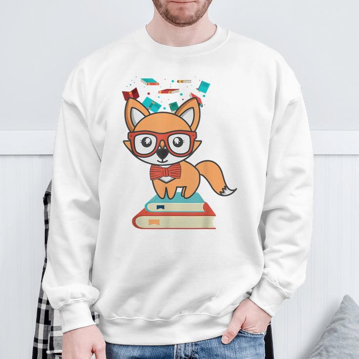 Cute Fox Smart Nerdy 1st Day School Teachers Students Books Sweatshirt Gifts for Old Men