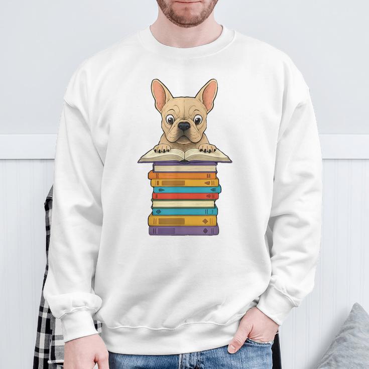 Cute French Bulldog Reading On Pile Of Books Sweatshirt Gifts for Old Men Cute French Bulldog Reading On Pile Of Books Sweatshirt Gifts for Old Men